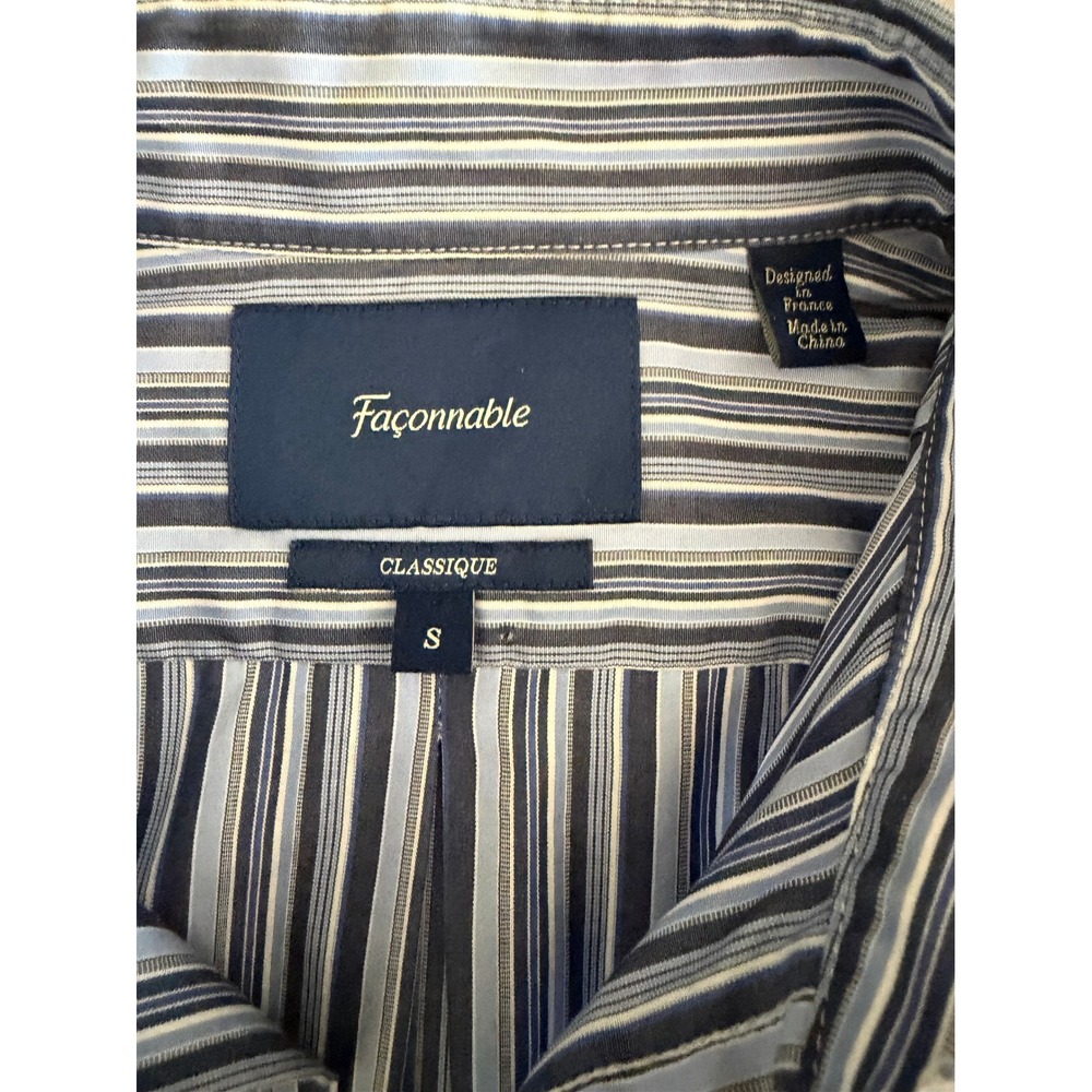 Faconnable Mens Blue Striped Button Down Shirt Long Sleeve Cotton Large